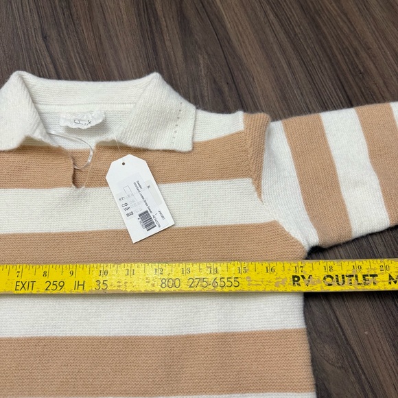 NWT Sadie & sage sz L White /Sand Lorelei Stripe cropped collar Sweater - Picture 7 of 8